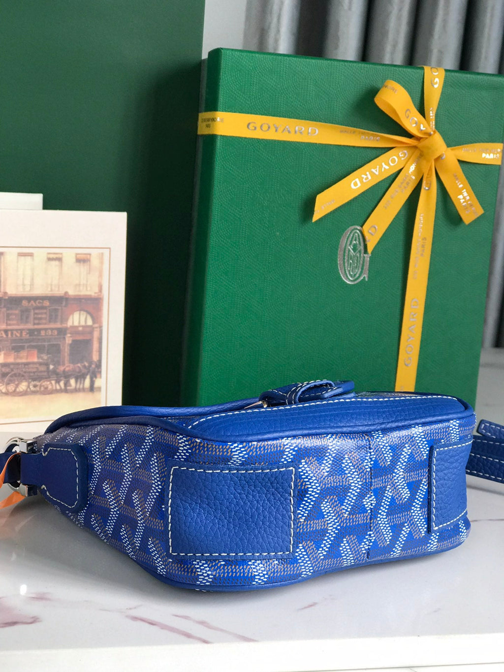 GRAND BLEU 16 IN SAPPHIRE BLUE GOYARDINE CANVAS AND LAMBSKIN