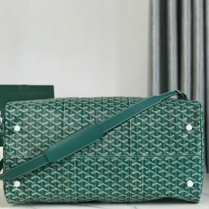 BOSTON 50 BAG IN GREEN GOYARDINE CANVAS AND CALFSKIN TRIM