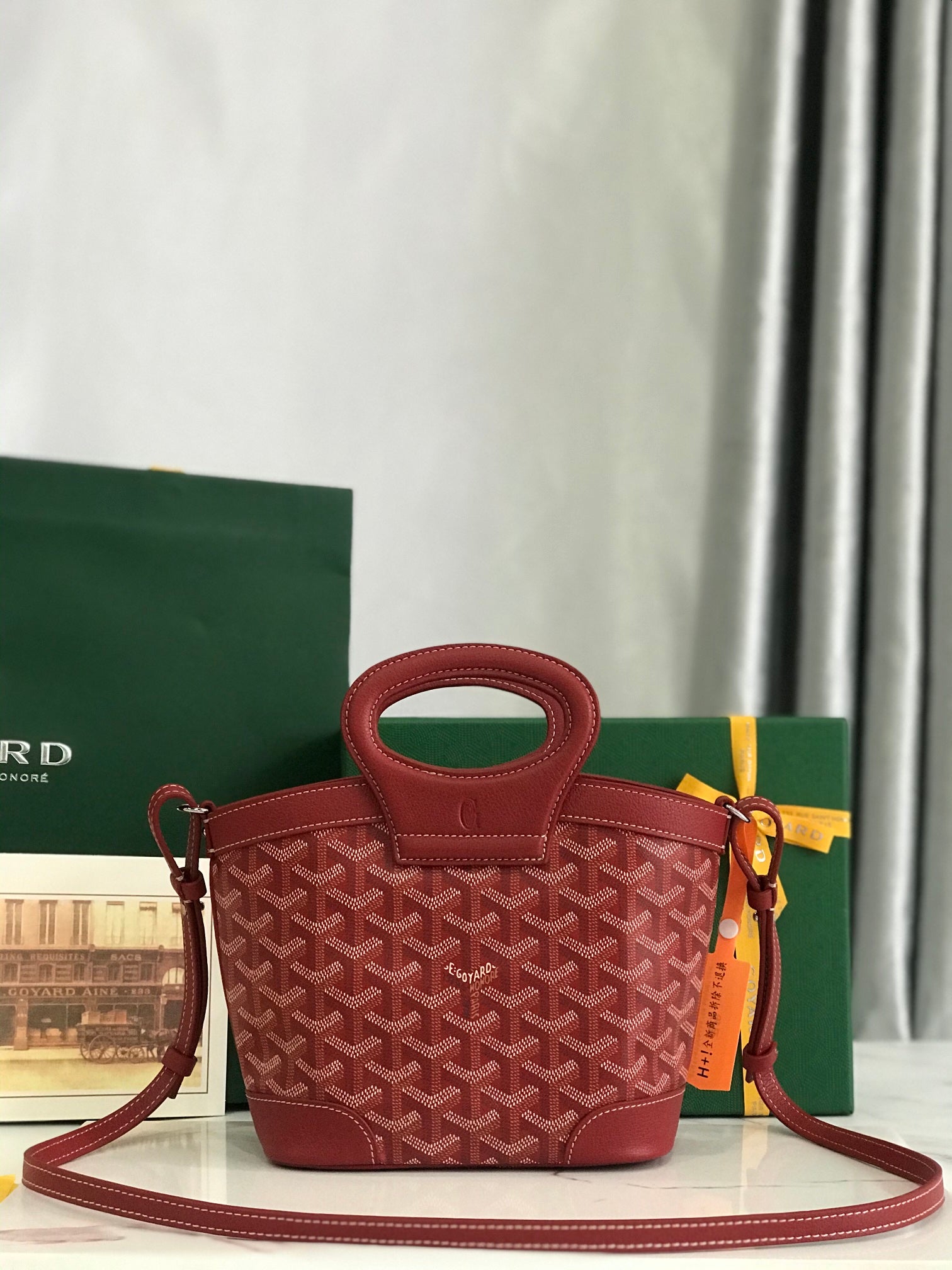 GOYA 26S BELUGA MINI BAG 23CM IN DARK RED GOYARDINE CANVAS AND CALFSKIN