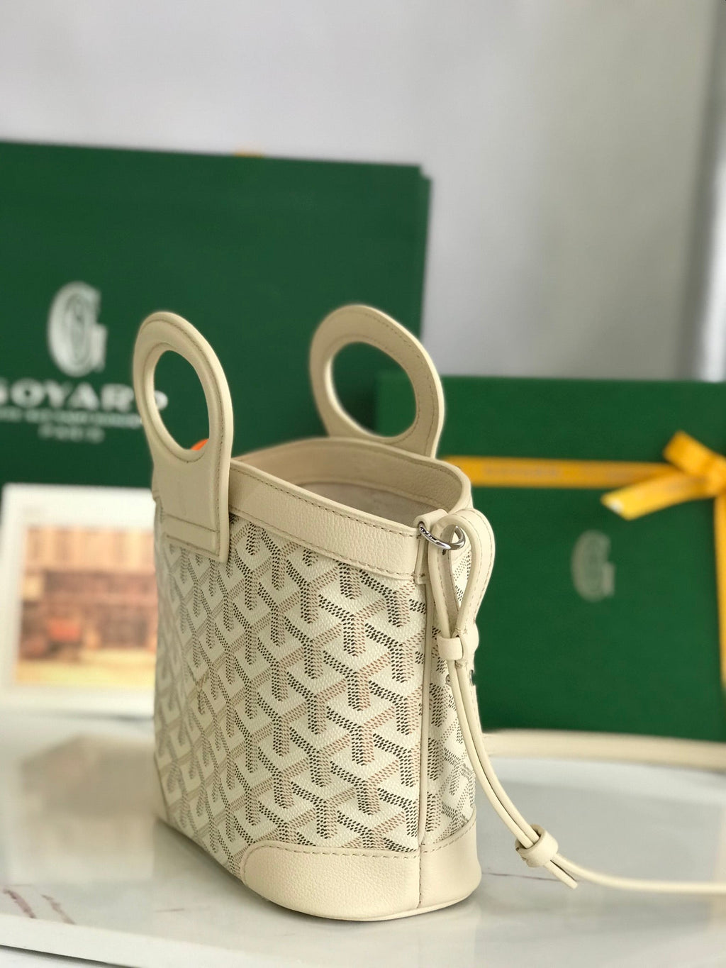 GOYA 26S BELUGA MINI BAG 23MM IN IVORY WHITE GOYARDINE CANVAS AND CALFSKIN