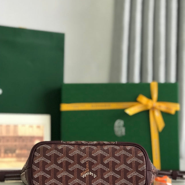 GOYA 26S BELUGA MINI BAG 23MM IN BURGUNDY BROWN GOYARDINE CANVAS AND CALFSKIN