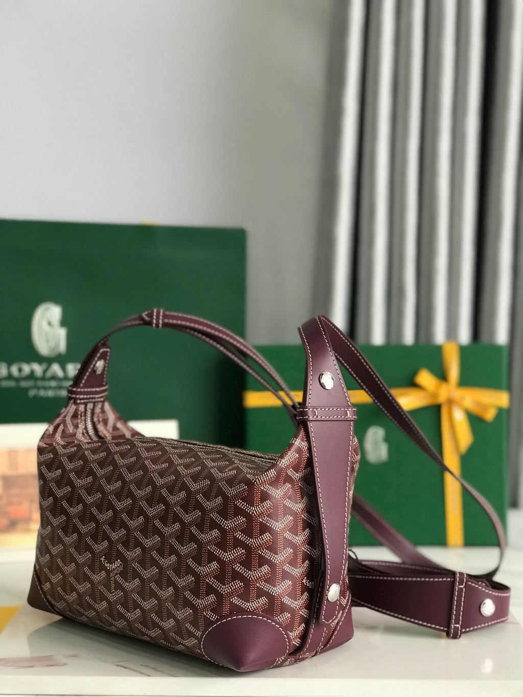 GOYA 26S BOEING 25MM IN BURGUNDY RED GOYARDINE CANVAS AND CALFSKIN