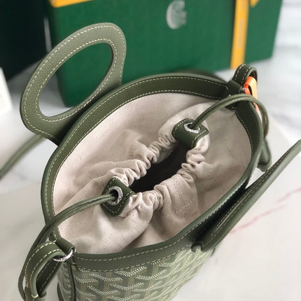 GOYA 26S BELUGA MINI BAG 23CM IN DARK OLIVE GREEN GOYARDINE CANVAS AND CALFSKIN