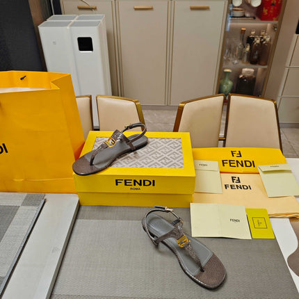 FENDI 26S FLIP-FLOP SANDALS IN DARK GREY CALFSKIN