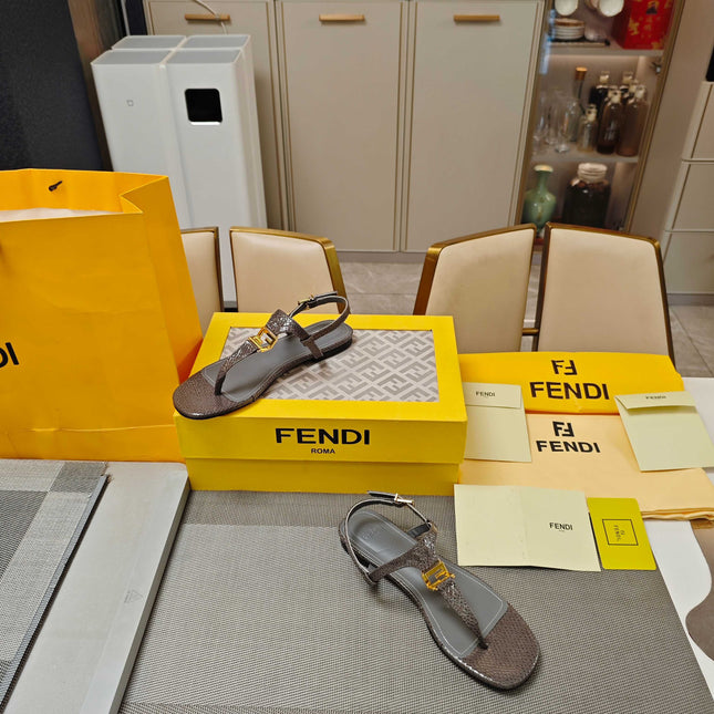 FENDI 26S FLIP-FLOP SANDALS IN DARK GREY CALFSKIN