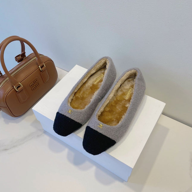 CELINE 26S FLAT SHOES IN GREY AND BLACK WOOL