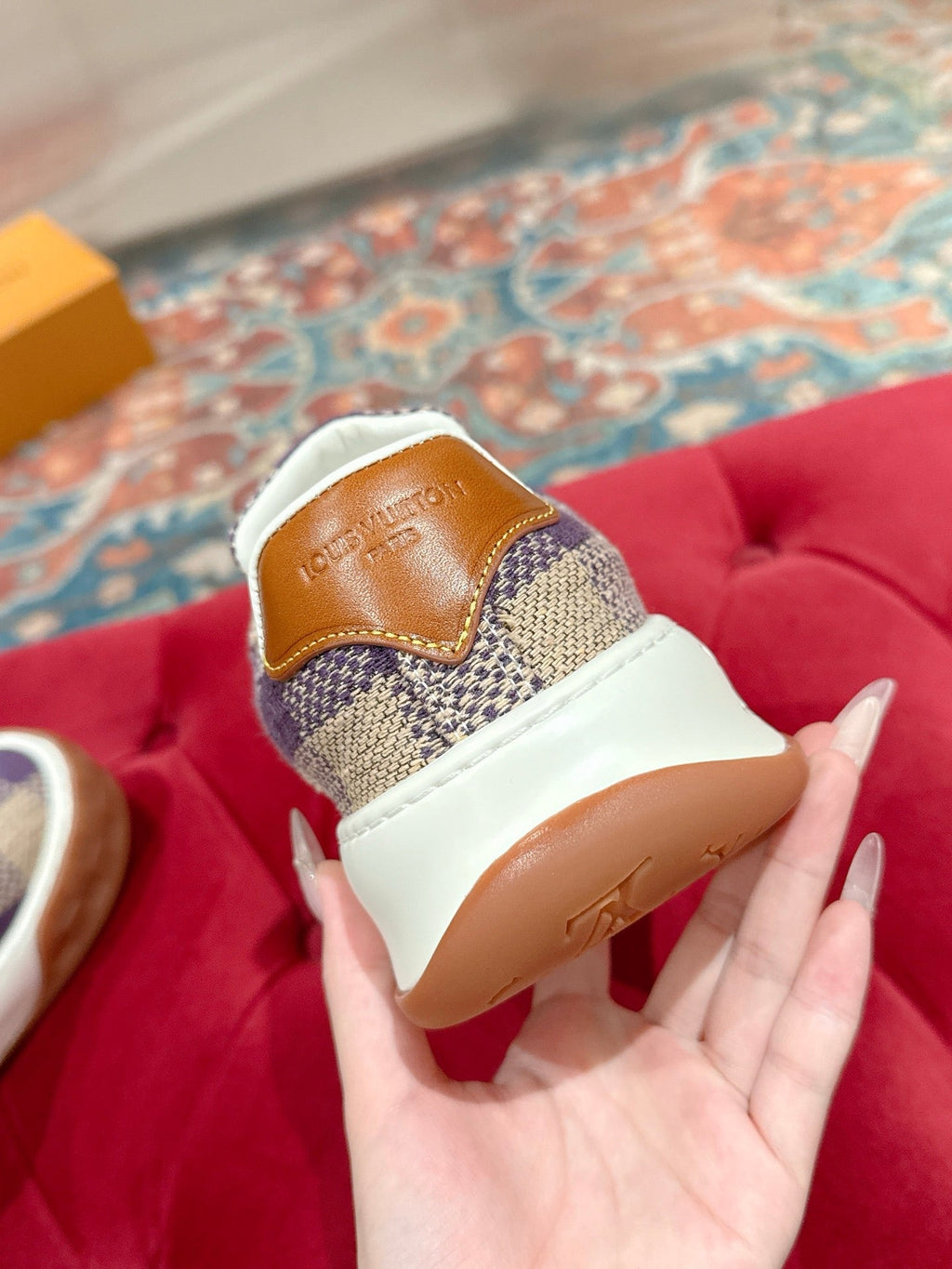 LV 26S PLAID SNEAKERS IN BEIGE MIX PURPLE FABRIC