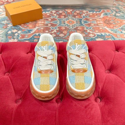 LV 26S PLAID SNEAKERS IN YELLOW MIX SKY BLUE FABRIC