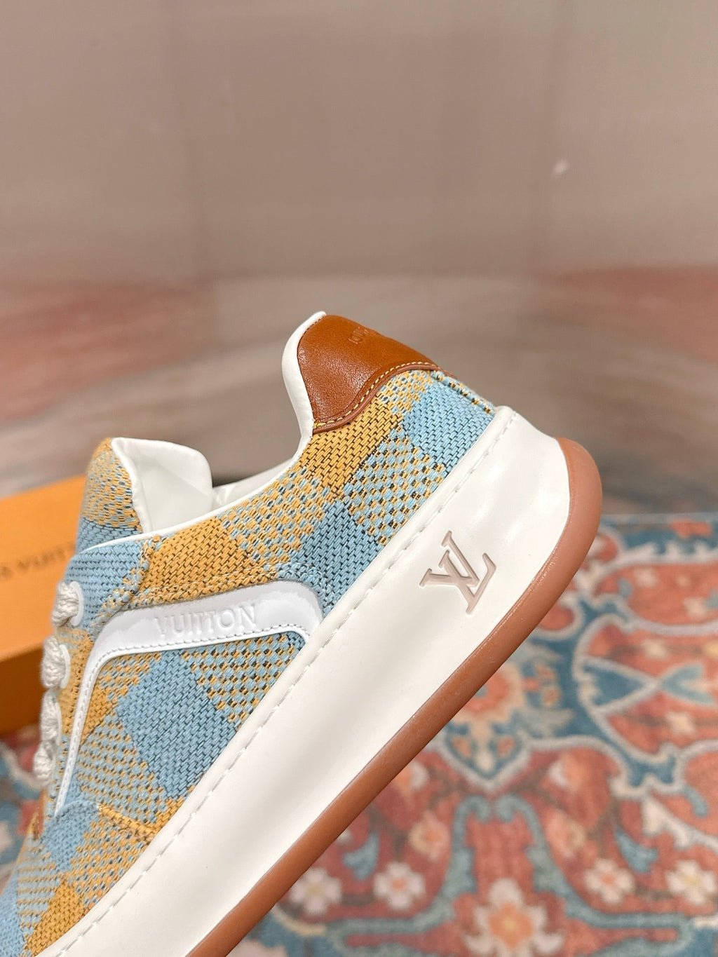 LV 26S PLAID SNEAKERS IN YELLOW MIX SKY BLUE FABRIC