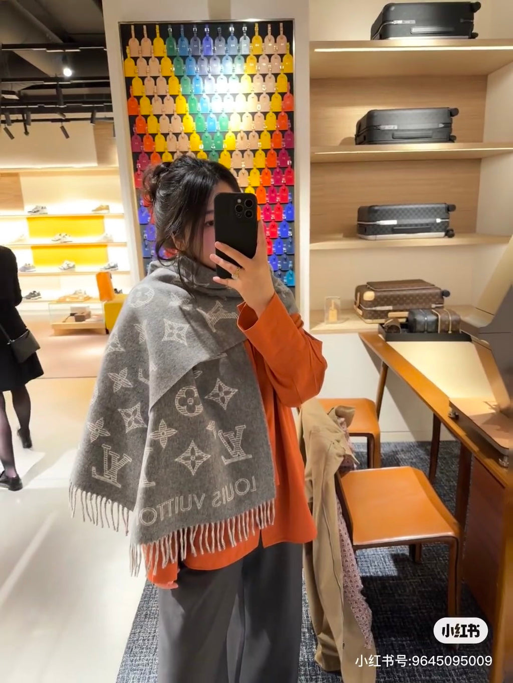 MONOGRAM SCARF 190 CM IN GREY CASHMERE 890653