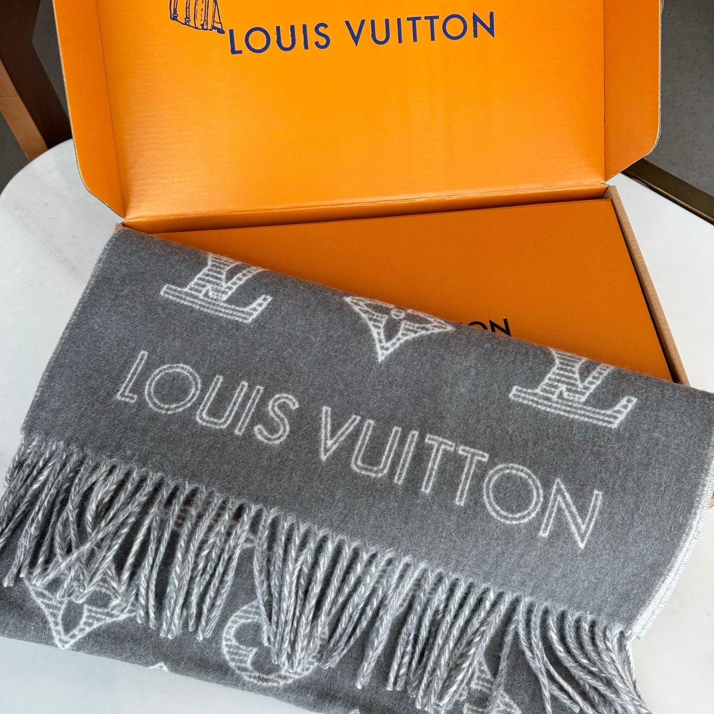 MONOGRAM SCARF 190 CM IN GREY CASHMERE 890653