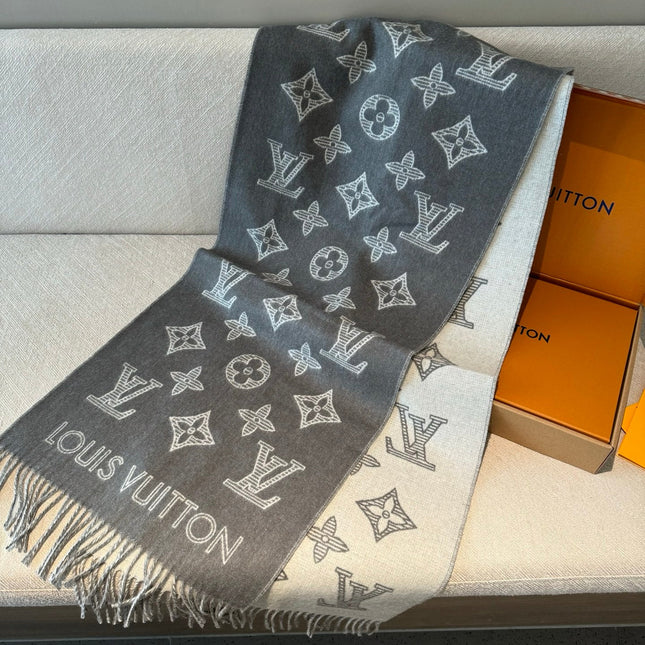 MONOGRAM SCARF 190 CM IN GREY CASHMERE 890653