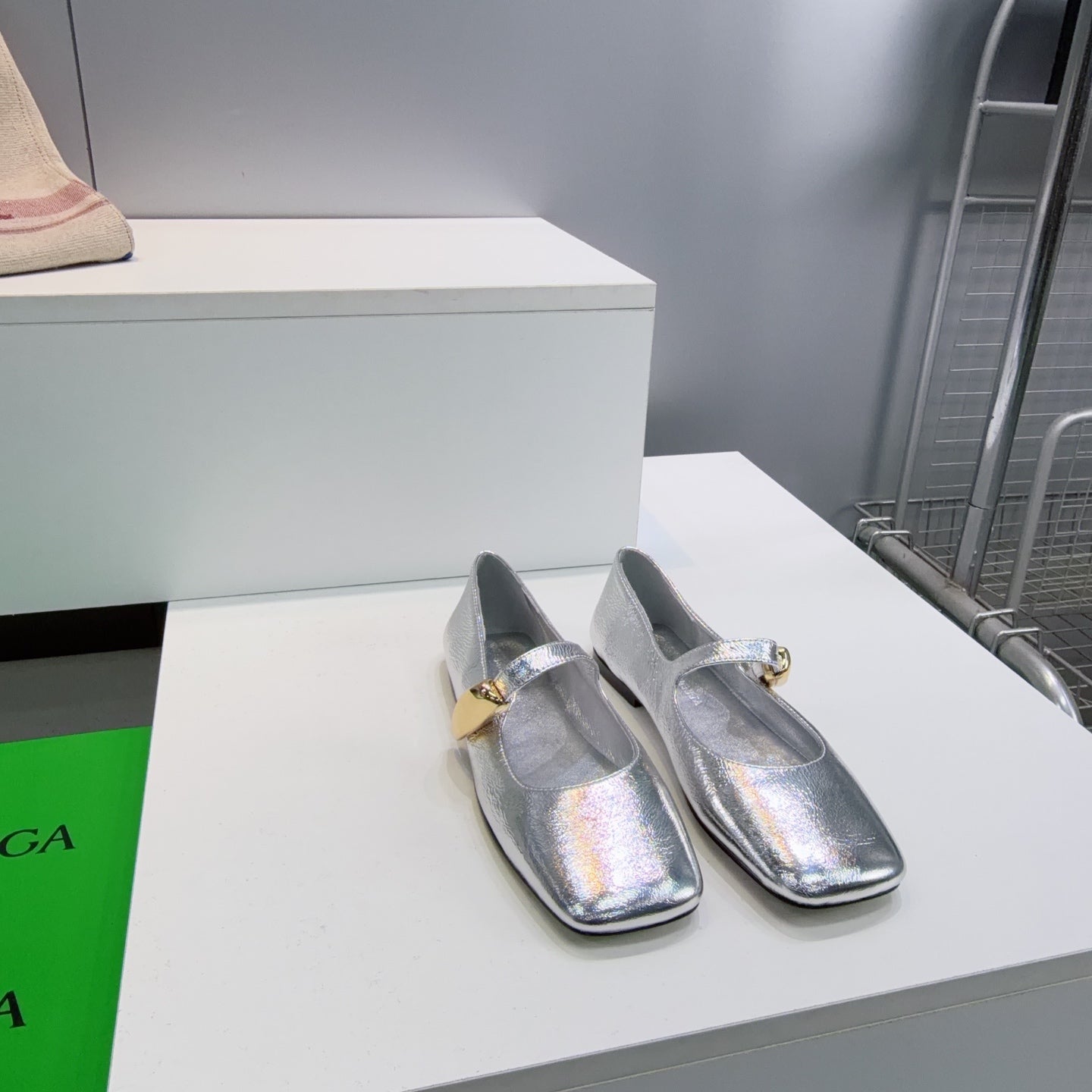 BOTTEGA VENETA 26S SQUARE-TOE MARY JANES IN SILVER LAMBSKIN