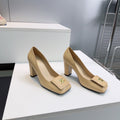 CHANEL 26S SQUARE-TOE HIGH HEELS 95 MM IN BEIGE LAMBSKIN
