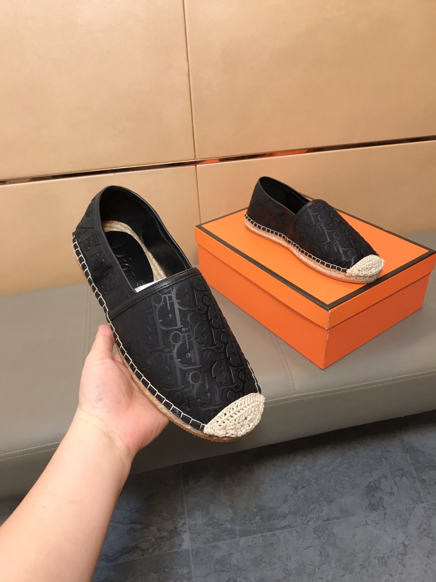 CD PARADISE ESPADRILLE LOAFER BLACK EMBOSSED CALFSKIN