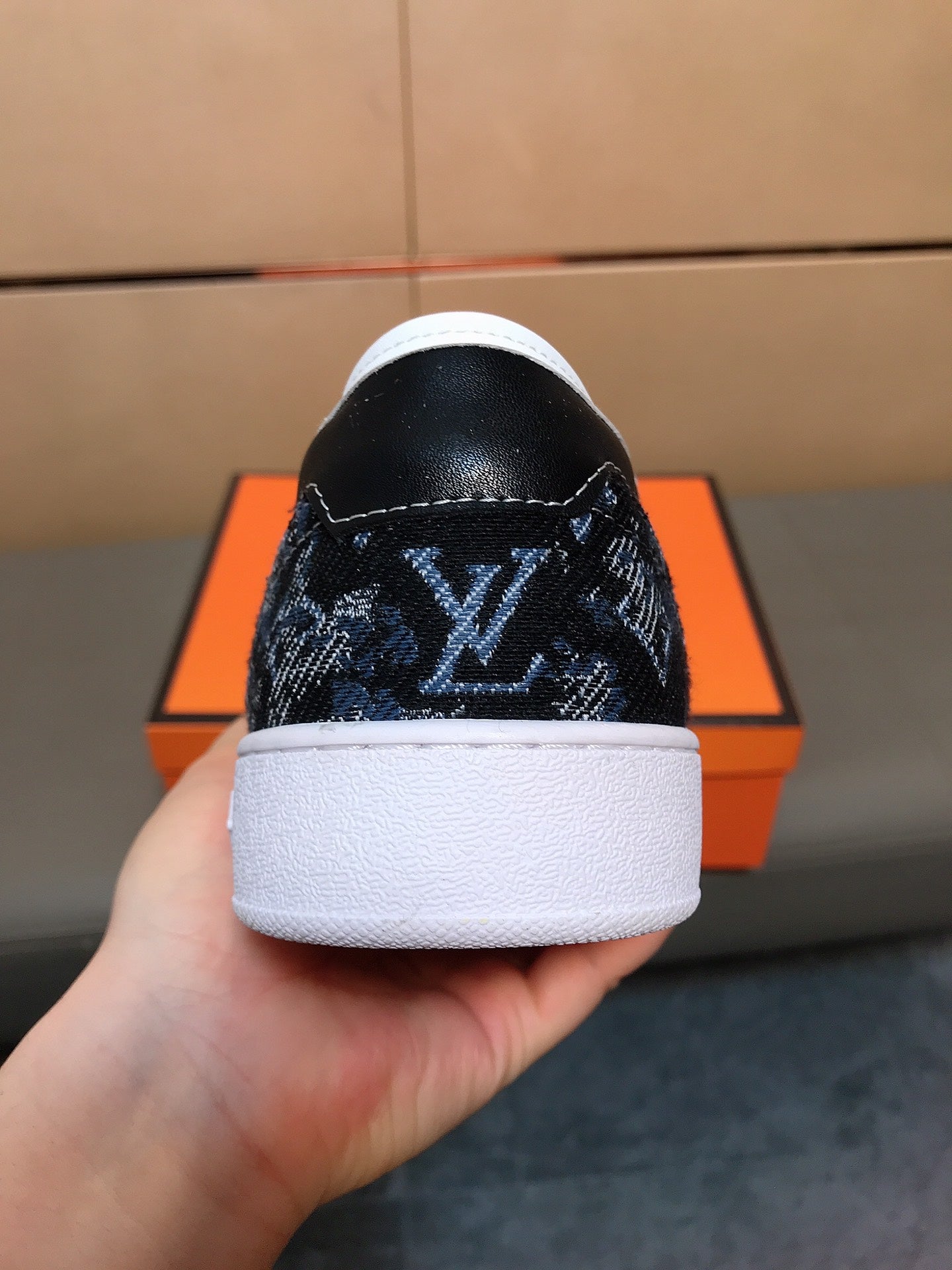 LV TRAINER BLACK MIX BLUE MONOGRAM JACQUARD