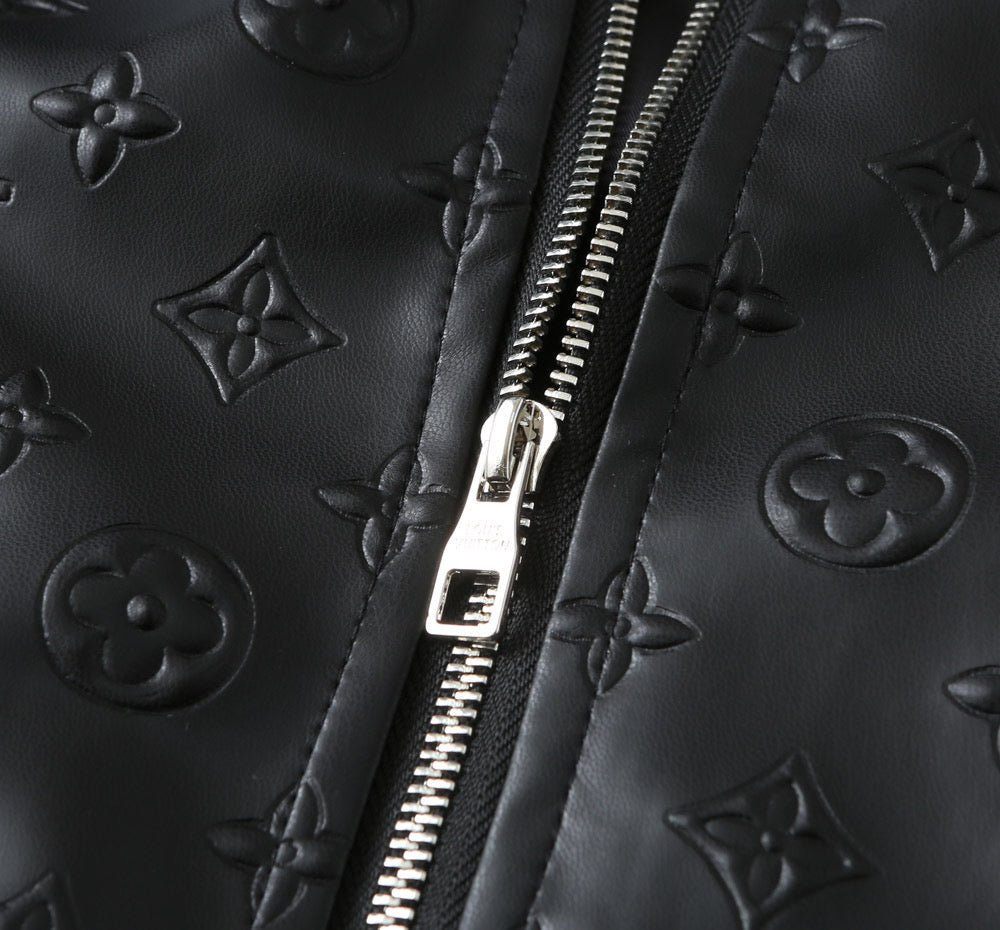 LV HOODED JACKET IN BLACK EMBOSSED CALFSKIN AND COTTON 239057