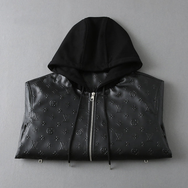 LV HOODED JACKET IN BLACK EMBOSSED CALFSKIN AND COTTON 239057
