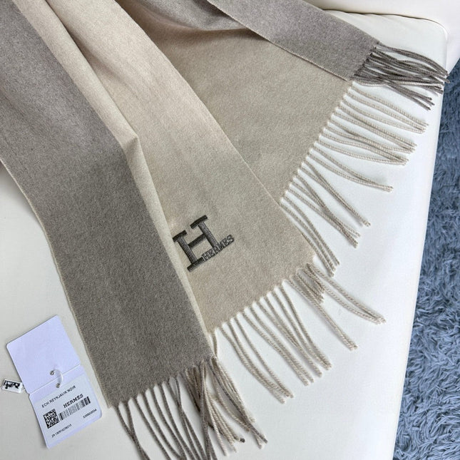 SCARF 190 CM IN WHITE MIX OAT TAN CASHMERE