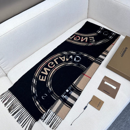 SCARF 180 CM IN BLACK AND RUSSET BROWN CASHMERE 407241