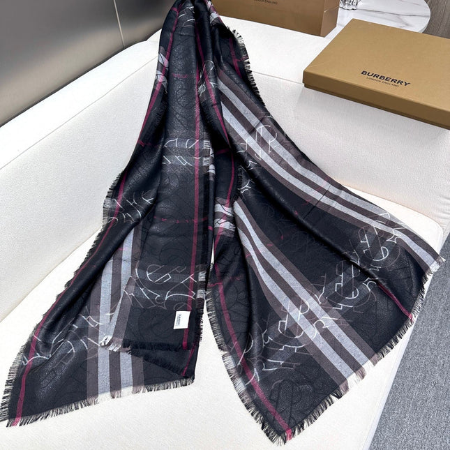 SCARF 220 CM IN BLACK VISCOSE AND MULBERRY SILK 408540