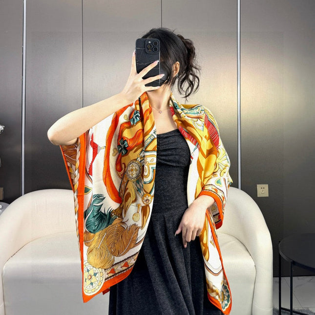 HERMES 26S PRINTED SQUARE SCARF 135 IN CASHMERE AND SILK 309422