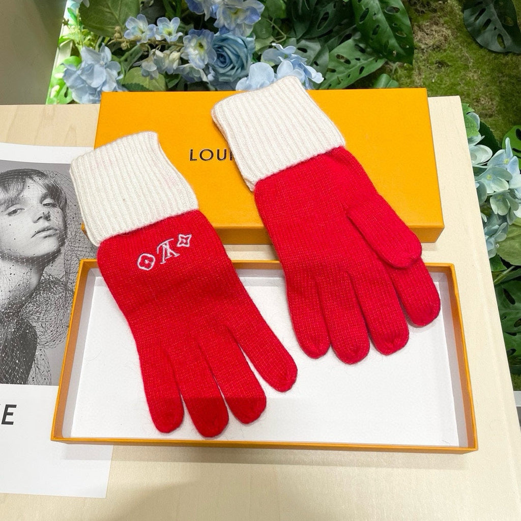 GLOVES IN CHERRY RED MIX WHITE WOOL 458551