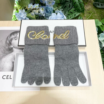 GLOVES IN DOVE GRAY WOOL WITH YELLOW LOGO 465777