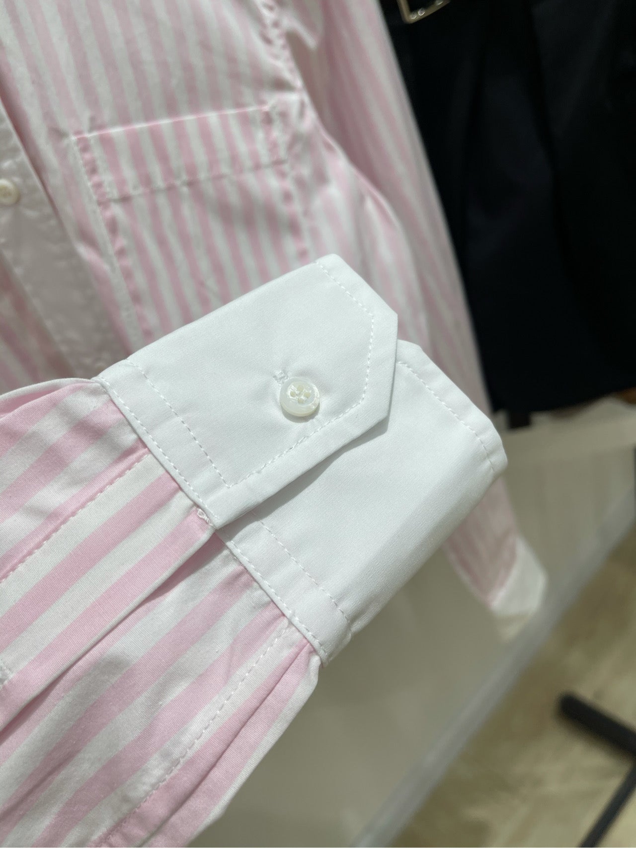 THOM VERTICAL STRIPE LONG-SLEEVE SHIRT IN PINK AND WHITE 246255