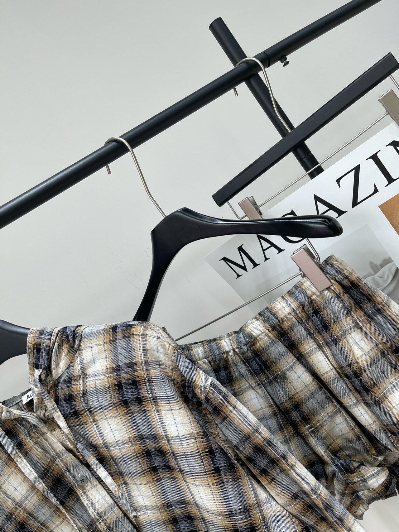 ACNE STUDIOS INSPIRED HOODED PLAID SHIRT + PAPERBAG SHORTS SET 267905