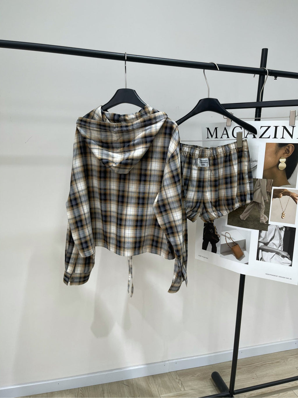 ACNE STUDIOS INSPIRED HOODED PLAID SHIRT + PAPERBAG SHORTS SET 267905