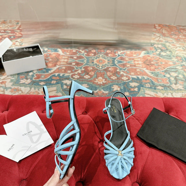 TRIOMPHE SANDAL 85 MM IN POWDER BLUE LAMBSKIN