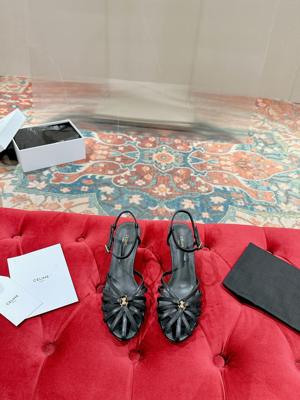 TRIOMPHE SANDAL 85 MM IN BLACK LAMBSKIN