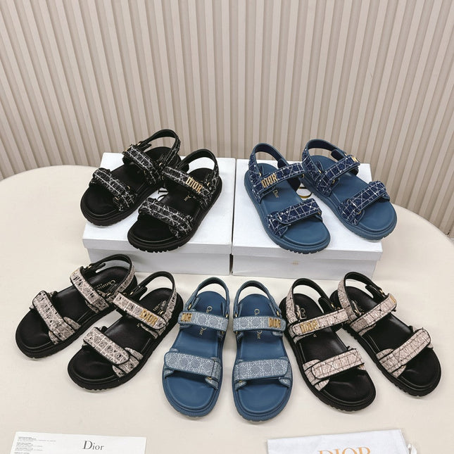 DIOR BACK-STRAP SANDALS 25S IN BLACK TWEED AND CALFSKIN
