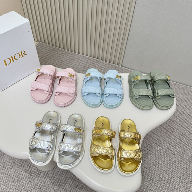 DIOR CLASSIC DOUBLE-STRAP SLIDES 25S IN PASTEL BLUE CALFSKIN