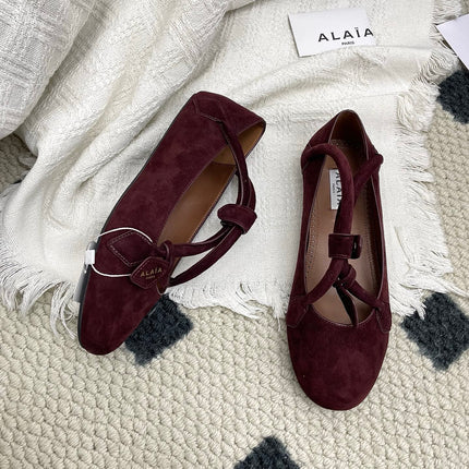 ALAIA 26S BALLET TECKEL IN DARK RED SUEDE
