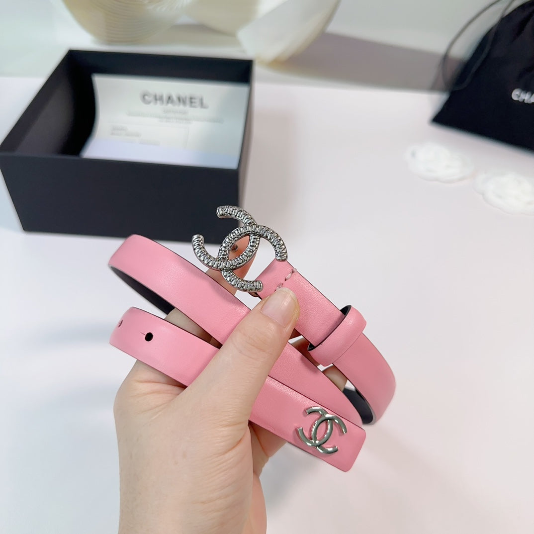 CC BELT 20 MM IN FLAMINGO PINK CALFSKIN WITH SILVER HARDWARE