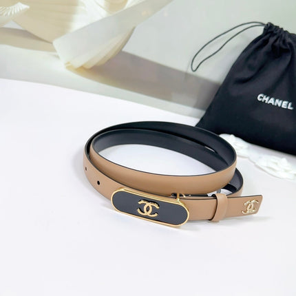 CC BELT 20 MM IN CAMEL BROWN CALFSKIN WITH GOLD MIX BLACK METAL BUCKLE