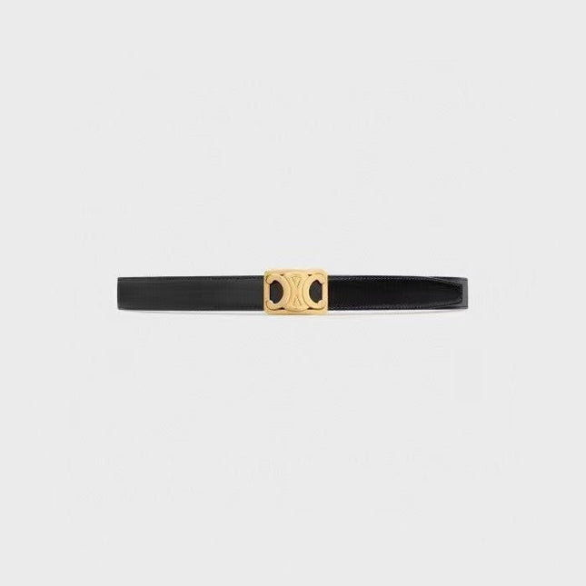CL MEDIUM 25 MM REVERSIBLE FRAMED TRIOMPHE BELT BLACK AND BRONZE BROWN CALFSKIN GOLD HARDWARE