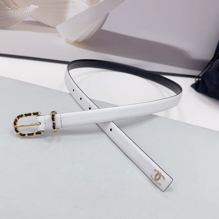 CC BELT 20 MM IN WHITE MIX BLACK CALFSKIN GOLD HARDWARE