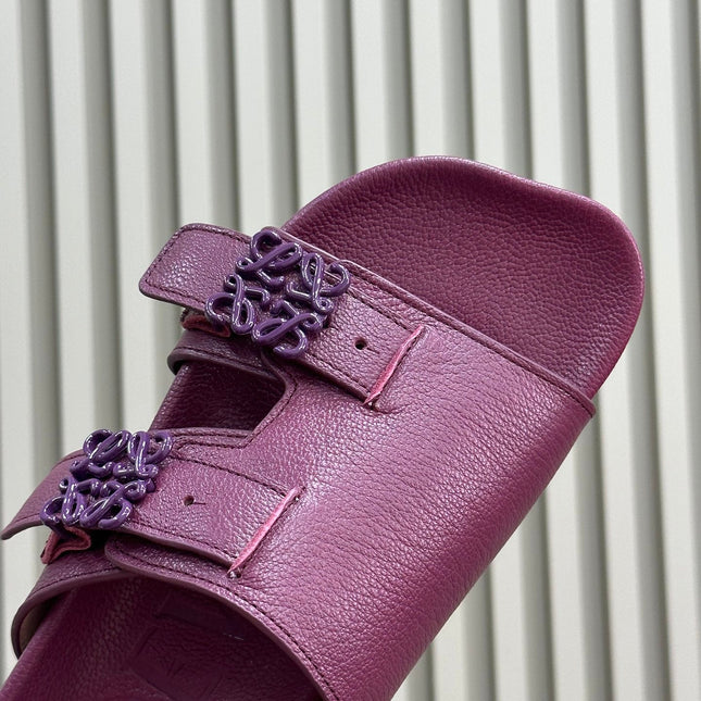 LOEWE 26S EASE SLIDE IN WINE RED CALFSKIN