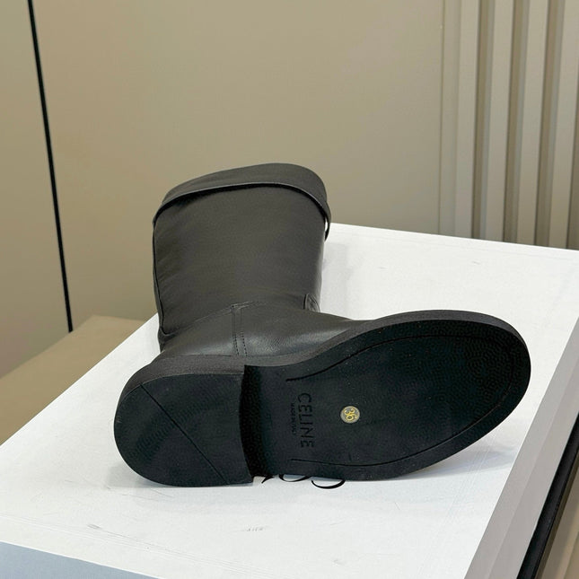 CELINE 26S HIGH-TOP BOOTS IN BLACK CALFSKIN WITH GOLD HARDWARE