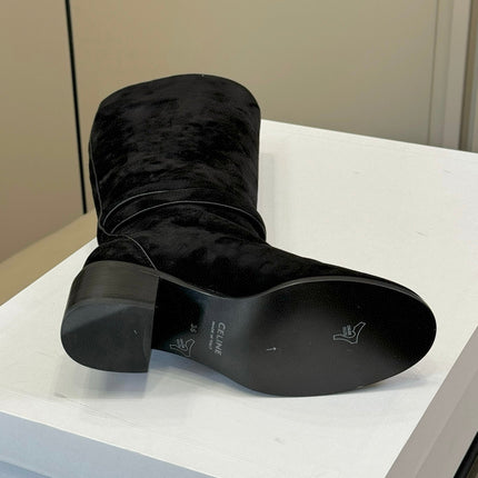 CELINE 26S HIGH-TOP BOOTS IN BLACK SUEDE WITH GOLD HARDWARE