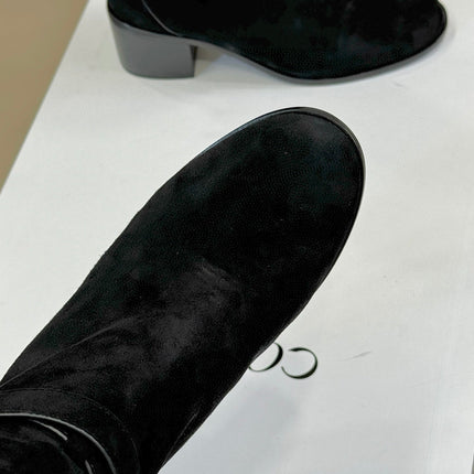 CELINE 26S HIGH-TOP BOOTS IN BLACK SUEDE WITH GOLD HARDWARE