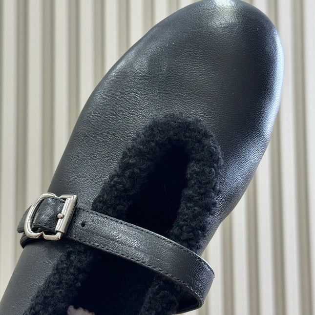 ALAIA 25S MARY JANE SHEARLING FLATS IN BLACK CALFSKIN