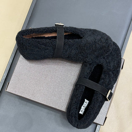 ALAIA 25S COZY MARY JANE SHEARLING FLATS IN BLACK