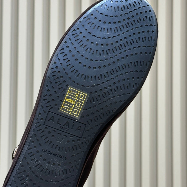 ALAIA 26S MARY JANE BALLET FLATS IN DARK BROWN VELVET