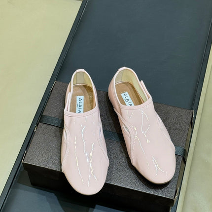 ALAIA 26S FLAT LOAFERS IN LIGHT PINK GLOSSY LAMBSKIN