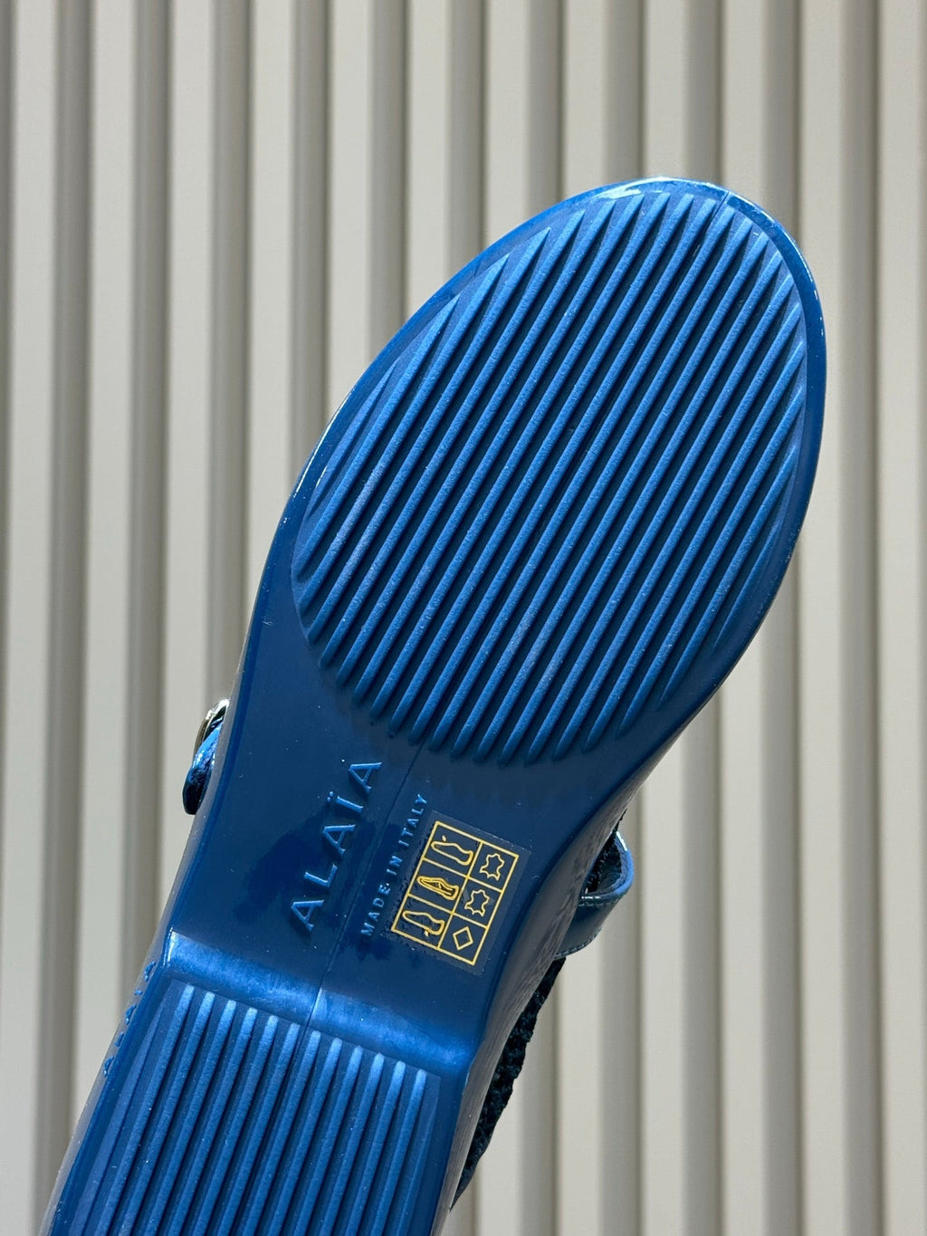 ALAIA 26S MARY JANE BALLET FLATS IN DARK BLUE MESH AND GLOSSY CALFSKIN