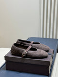 ALAIA 26S KNIT BALLET FLATS IN DARK BROWN SUEDE
